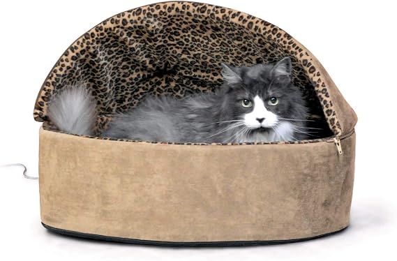 K&H Pet Products Thermo-Kitty Heated Pet Bed Deluxe Mocha/Leopard Small 16 Inches
