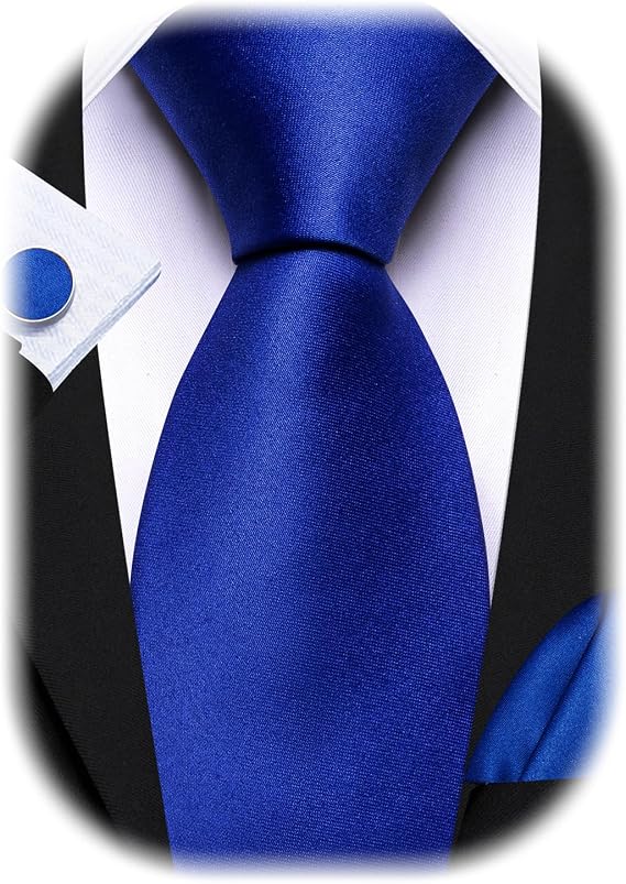Barry.Wang Plain Men Silk Ties Long Satin Necktie Handkerchief Cufflinks