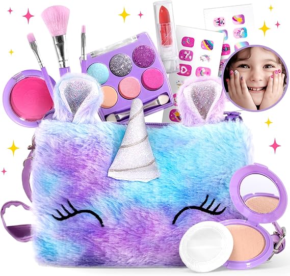 ULOVEME Kids Real Makeup Kit for Little Girls - Real, Non Toxic, Washable Make Up Toy - Umicorn Toys Gift for 3 4 5 6 7 8 9 10 12 Years Old Girls Birthday