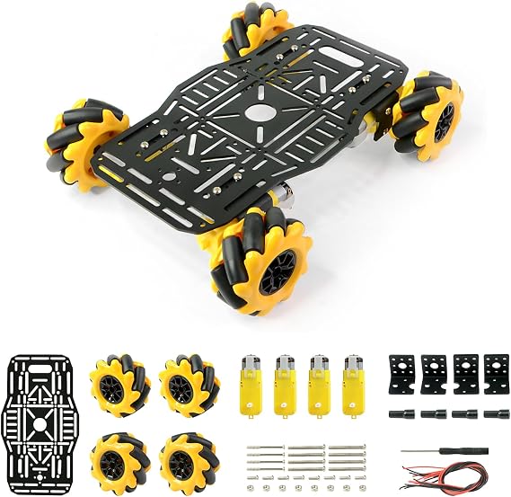 4WD Mecanum Wheel Robot Chassis Car Kit 360 Omnidirectional Movement with Metal Chassis and TT Motor Robot Building Platform Robot Car DIY Kit for Arduino/Microbit/Raspberry Pi (Unassembled)