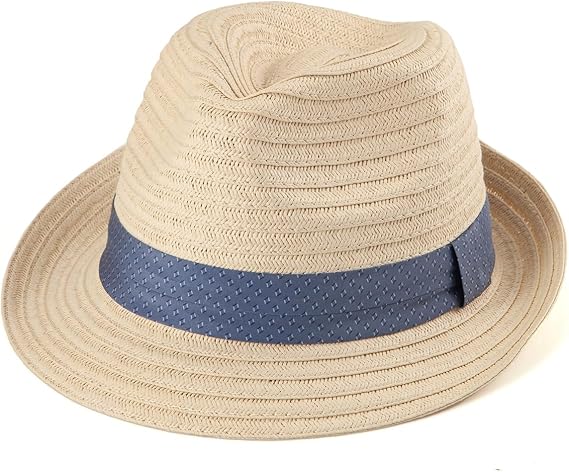 LADYBRO Straw Trilby Hat for Men Summer Sun Fedoras Beach Panama Adjustable | Print Band, Summer, Outdoor, Travel, Beach, Lightweight, with Crush-Free Hat Packaging