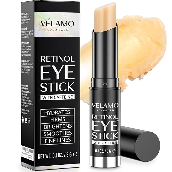 VELAMO ADVANCED Retinol Eye Stick: Retinol Eye Cream for Dark Circles and Puffiness with 1% Bakuchiol and Caffeine - Visibly Reduces Fine Lines Wrinkles Under Eye Bags with Upgraded Formula 0.1 OZ/3g