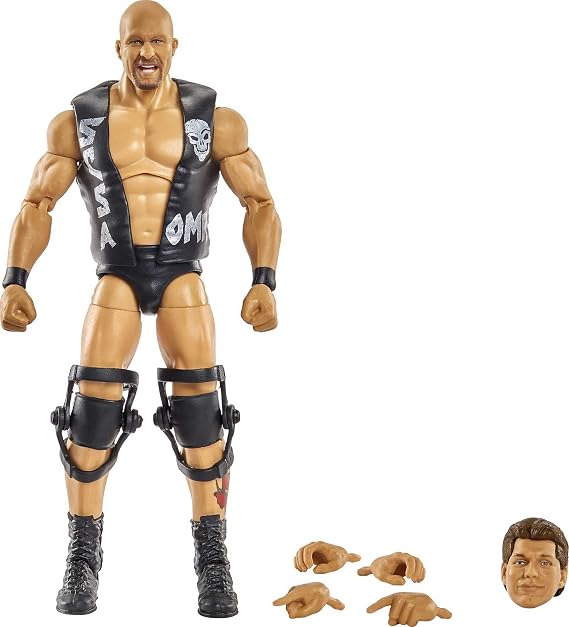 WWE Stone Cold Steve Austin Wrestlemania Action Figure with Entrance Gear & Vince McMahon Build-A-Figure Pieces, 6-in Posable Collectible Gift for WWE Fans Ages 8 Years Old & Up