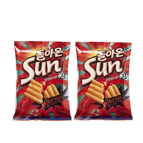 ORION SUNCHIP CORNCHIP BASED Garlic Baguette/Hot & Spicy (135G) Big Size Korean Chip (Sweet & Spicy, Pack of 2)