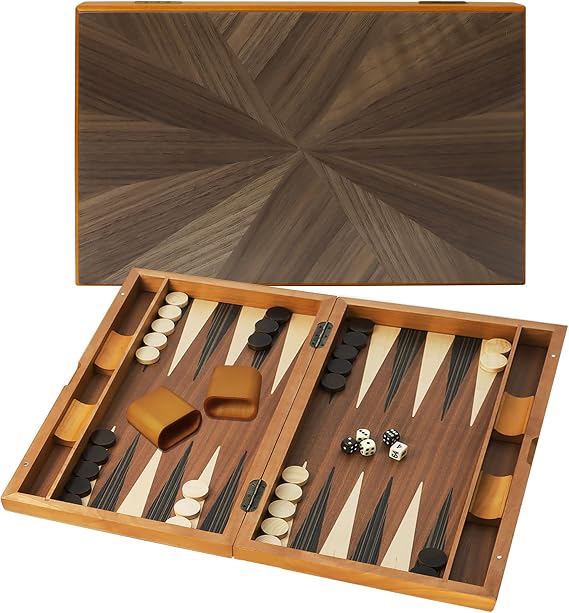 GSE Premium Wooden Inlay Backgammon Board Set (Focus-21 Inch) | Folding Backgammon Board, Wooden Backgammon Case, Classic Traditional Strategy Games, For Kids & Adults