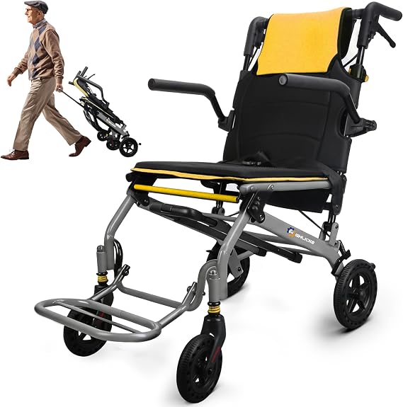 Wheelchairs for Adults Transport Chair Lightweight Foldable with Telescopic Handle,17" Width Compact Portable Folding Travel Wheel Chairs for Seniors