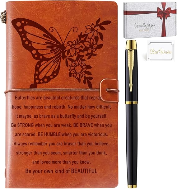 Butterfly Gift for Women Faux Leather Journal Notebook with Pen Butterfly Lover Gifts for Women Men Leather Refillable Notebook, Sketchbook, Travel Diary