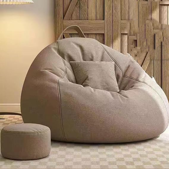 Large Bean Bag Chairs for Adults Memory Foam Bean Bag Chair Linen Lazy Sofa Couch with Ottoman Fireside Bean Bag Couch with Soft Removable Cover Big Bean Bag Lounger Chairs Floor Sofa