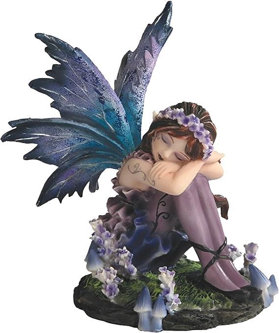 ICE ARMOR 4" H Sleeping Purple Fairy with Blue Winged Statue Fantasy Decoration Figurine