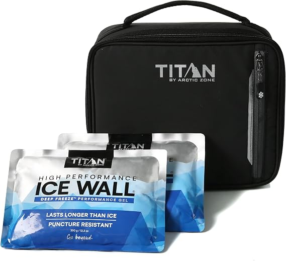 Titan Lunch Box, 2 Ice Packs, 6 Hours of Fridge Cold, Black Ice
