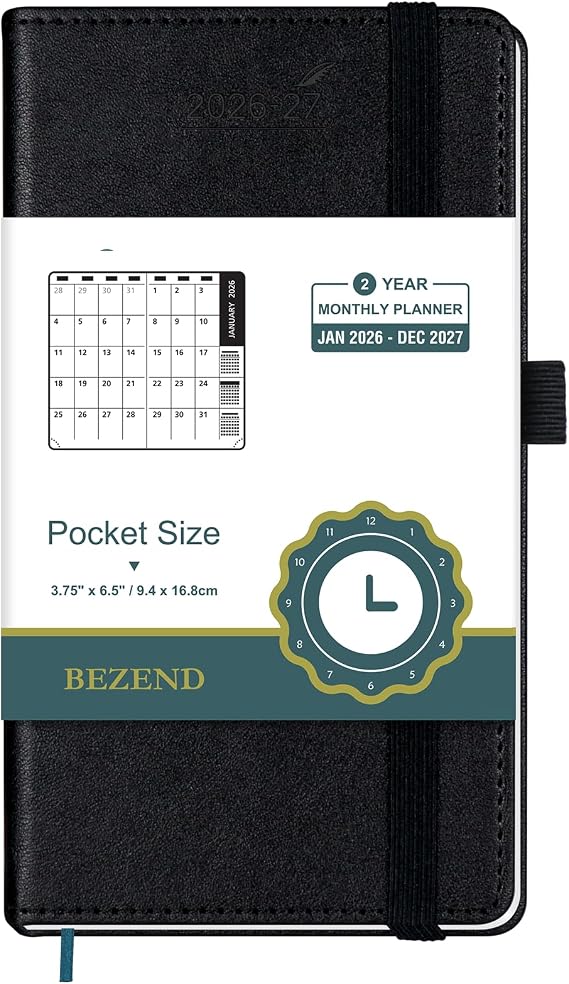BEZEND Pocket Monthly Planner 2026-2027, 2-Year Calendar Book (3.5" x 6.5")