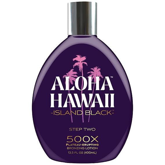 Brown Sugar Aloha Hawaii Island Black 500X Tanning Lotion, 13.5 Fl Oz | Step 2 plateau-erupting bronzing with copper peptides, hyaluronic acid & ceramides, Hawaiian extracts, Honeyed Coconut scent