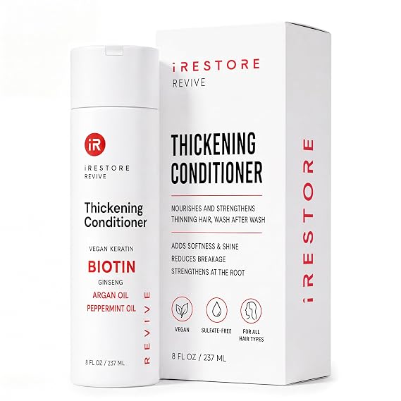 iRESTORE Biotin Hair Conditioner for Damaged Dry Hair - Good for Fine Hair Growth, Volumizing Thickening Conditioner with Ginseng & Argan Oil to Moisturize, Pair With Hair Loss Shampoo