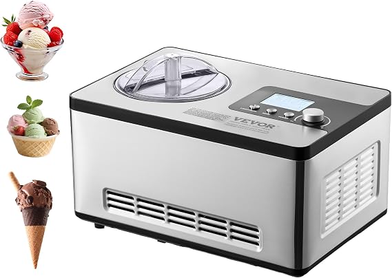 Happybuy Automatic Ice Cream Maker, 2 Quart, Built-in Compressor, Stainless Steel, LCD Display & Timer, 3 Modes, Silver