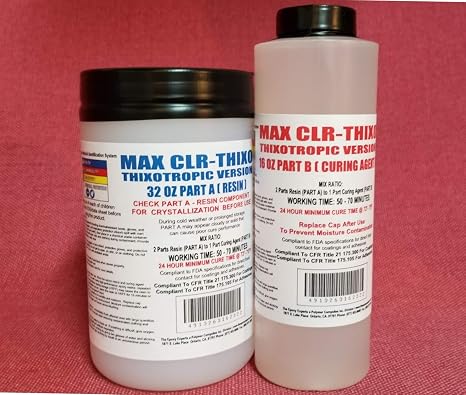MAX CLR THIXO Food Safe Clear Coating for Vertical Applications, Less Sags and Drips High Gloss Finish, FDA Compliant Resin for Coating Wood Bowls, Cups, 3D Prints, (48 Fluid Ounces)