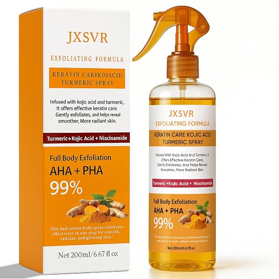 Body Keratin Care Kojic Acid Turmeric Spray 200ml, Turmeric Exfoliating Spray with Retinol, Glutathione, Niacinamide, Vitamin B, C, E, Exfoliates and Brighten Skin for All Skin Types (1)
