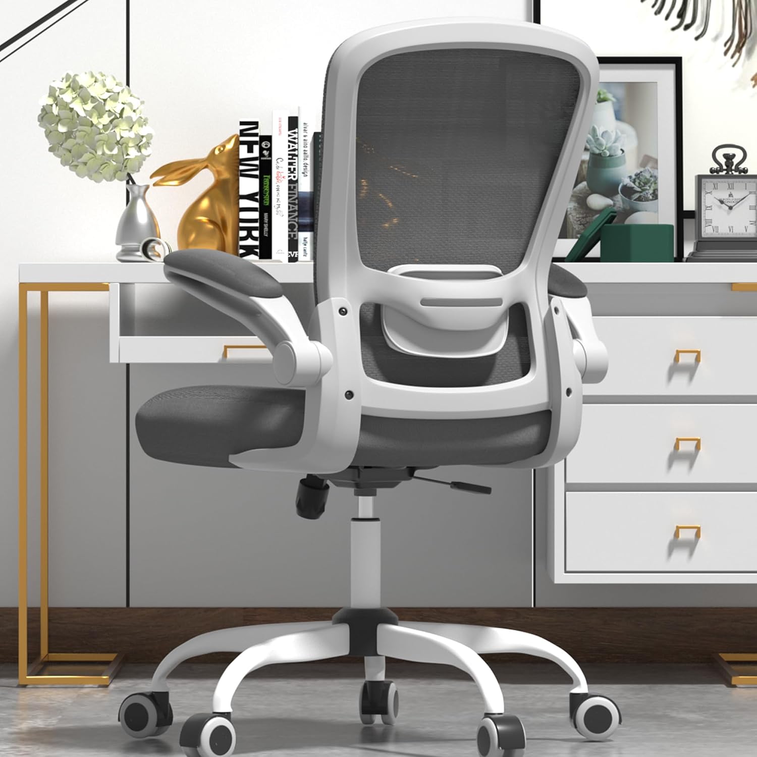 Mimoglad Home Office Chair, High Back Desk Chair, Ergonomic Mesh Computer Chair with Adjustable Lumbar Support and Thick Seat Cushion