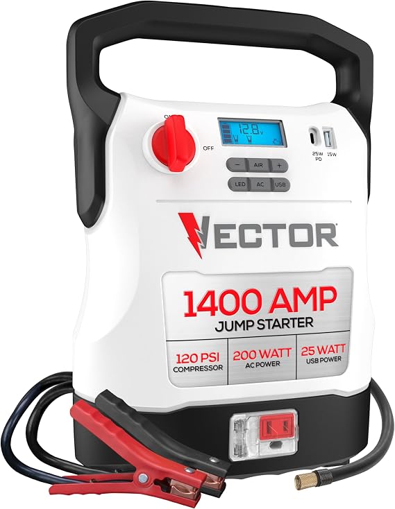 Vector 1400 Peak Amp Jump Starter with 120 PSI Compressor & USB-C & USB-A Power