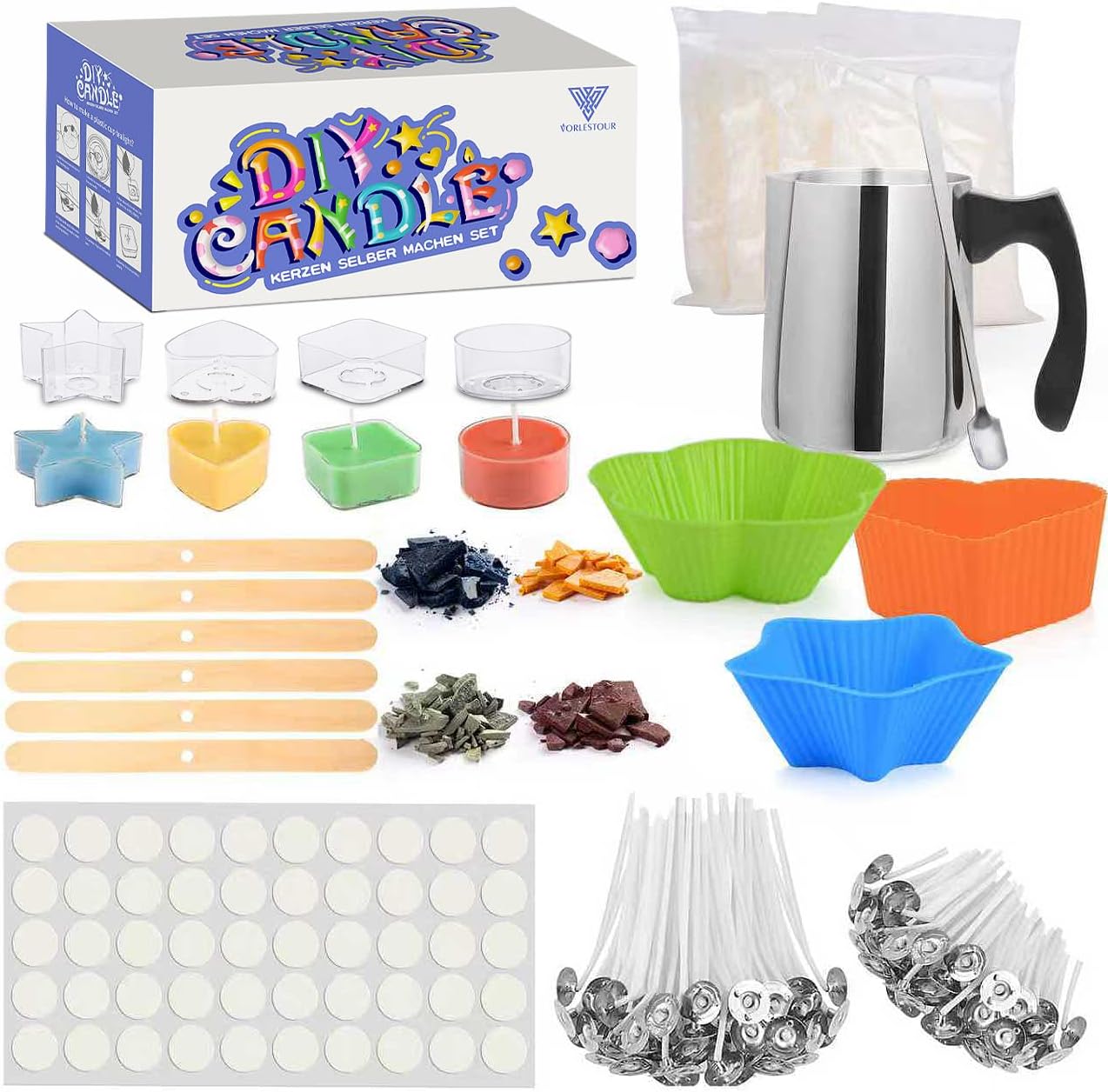 Vorlestour Candle Making Kits for Adults, Soy Wax Candle Making Supplies Accessory Include Melting Pot, Tealight Cup, Wicks, Dye, and Model, Full DIY Candle Kit for Beginners to Make Your Own Candles