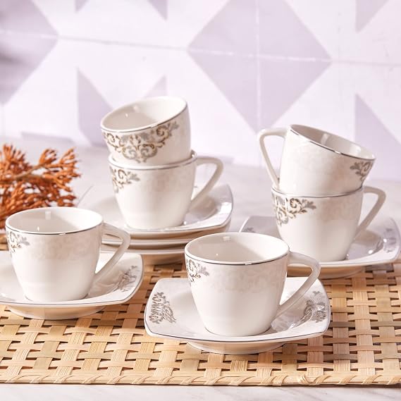 Karaca Nazende Coffee Service Set for 6 People 6 x Espresso Cups and 6 x Saucers Robust Mocha Cup Thick Drinking Rim Mocha Cups Espresso Cups Porcelain