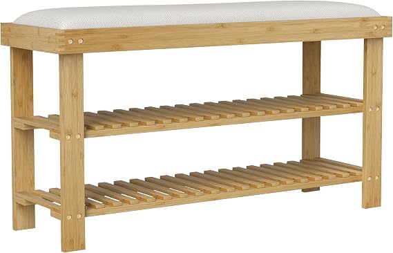 HOMCOM Small Bamboo Shoe Bench 3-Tier Storage 35.4" x 11.4" x 19.3" Natural