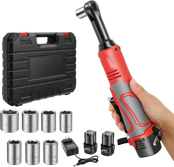 Cordless Electric Ratchet Wrench Set, 3/8" Electric Ratchet Wrench, 18V Power Ratchet Tool Kit With 2 PCS 2000mAh Lithium-Ion Battery, 7 Sockets And Fast Charger