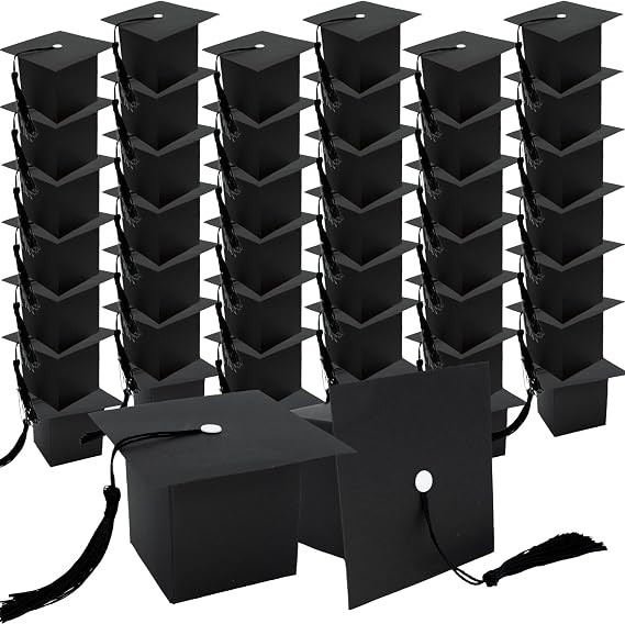 Phedrew 100pcs Graduation Candy Boxes Cap Gift Candy Sugar Boxes Graduation Party Favors for Class of 2025 Party Supplies (BLACK)