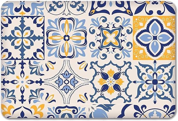 DECORITA Blue Tile Pattern | Glass Cutting Board (29cm x 34cm)