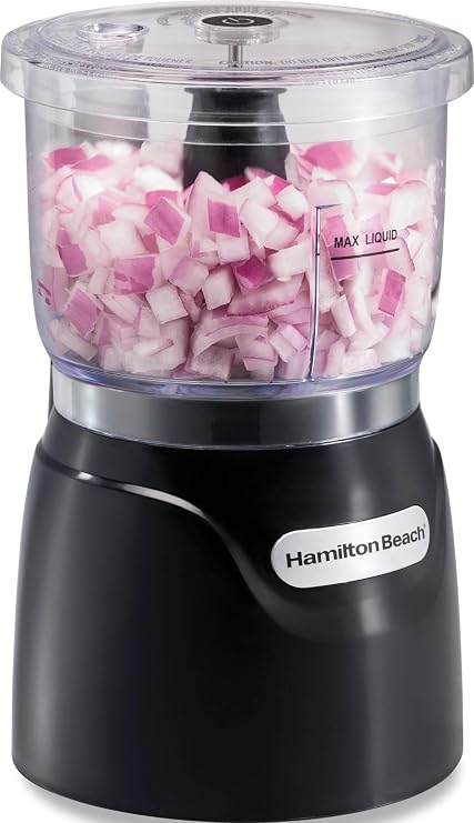 Hamilton Beach 3 Cup Electric Vegetable Chopper & Mini Food Processor | Simple Stack & Press Design | 350 Watts & Stainless Steel Blades For Dicing, Mincing & Puree | Dishwasher Safe | Black