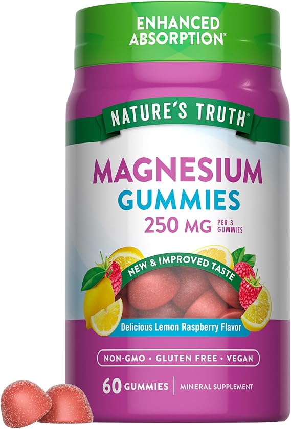 Nature's Truth Magnesium Gummies for Adults | 250mg | 60 Count | Vegan, Non-GMO & Gluten Free Supplement | Enhanced Absorption Magnesium Citrate and Glycinate