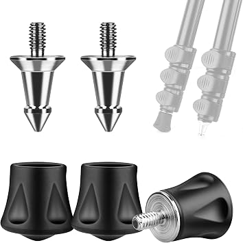 Nineigh 3 Pcs Tripod Spike Feet with 1/4"-20 Thread, Universal Anti-Slip Rubber Foot & Stainless Steel Spikes, Compatible with 1/4 inch Thread Tripods Monopods Legs Feet Replacement Parts