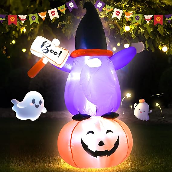 4FT Inflatable Halloween Decoration Blow up Gnome Pumpkin