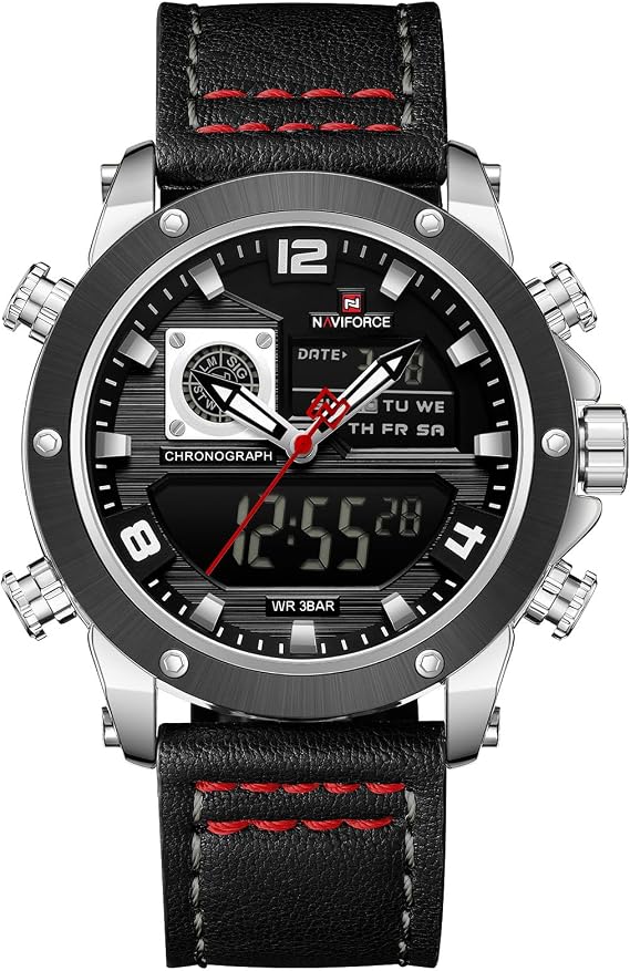 NAVIFORCE Dual Display Watches for Men Leather Luxury Military Waterproof Watch Men Casual Sport Digital Watch