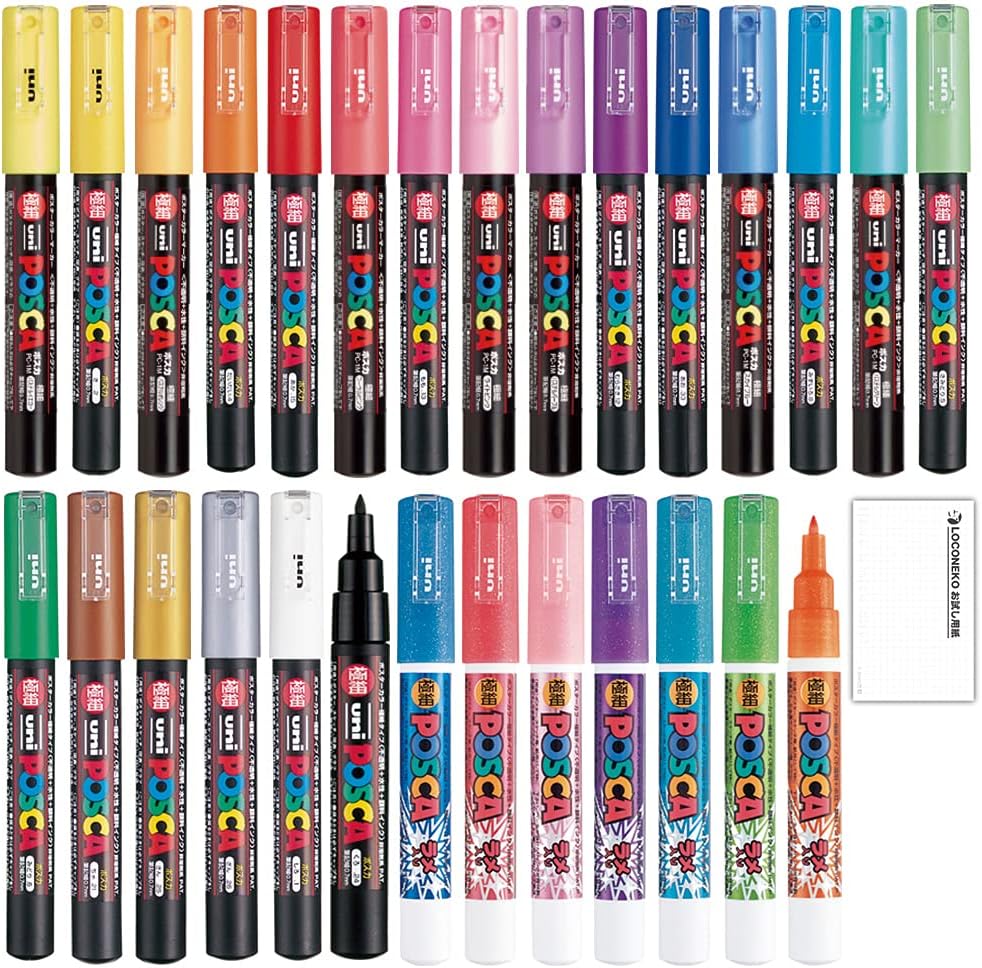 Posca Paint Marker Extra Fine Point PC-1M,PC-1ML 28 Colors FULL RANGE Bundle Set Uni Mitsubishi Poster Colour ALL COLOR Marking Pen Loconeko Original Manual Set