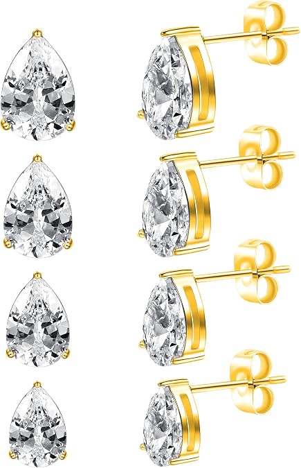 316L Stainless Steel Earrings Set Hypoallergenic Cubic Zirconia Stud Earring for Women Men (Heart/Teardrop/Oval/Star/Horse-Eye)