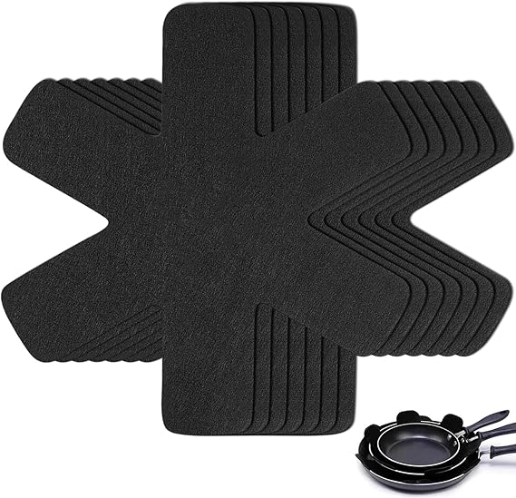 Felt Pan Protectors, Set of 10, 38 cm, Stacking Protection, Pot Protector, Adjustable Size, Stackable Pan Protector, Felt for Pots, Kitchen Utensils, Black (38 cm Black)