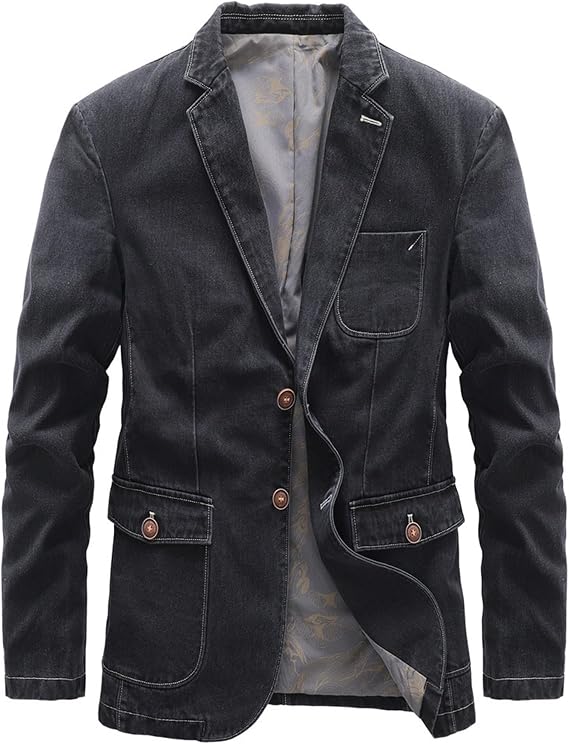 JEShifangjiusu Mens Vintage Business Jeans Blazer Plus Size Casual Denim Suit Jackets 3 Button Jean Jackets for Autumn