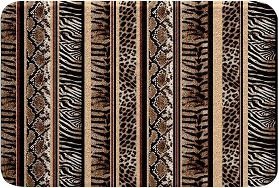Leopard Print Bath Rugs Brown Zebra Leopard Stripes Print Bathroom Mats, Safari Cheetah Print Bath Carpets Floor Mats, Animal Theme Bathroom Rugs, Soft Non Slip Shower Rugs 16x24 Inch