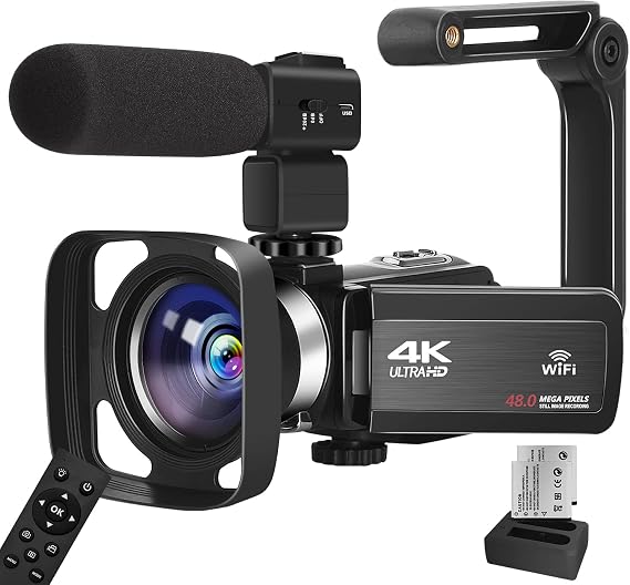 Video Camera 4K Camcorder 48MP Video Camera with Microphone 16 Digital Zoom YouTube Camera 3 Touch Screen and Remote Control
