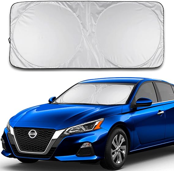 Car Windshield Sun Shade Durable 210T Polyester Heat Block UV Protection Sunshades - Sunlight Blocker Reflective Sun Visor Car Window Shade Easy Storage Sunshade Vehicle Accessories (Medium)
