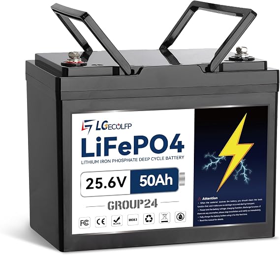 24V 50Ah Trolling Motor Lithium Battery,Built-in 50A BMS,1280W Power Output,Deep Cycle Group LiFePO4 Battery Perfect for Trolling Motor, Marine, RV, Fishing Finder, Solar and Off Grid