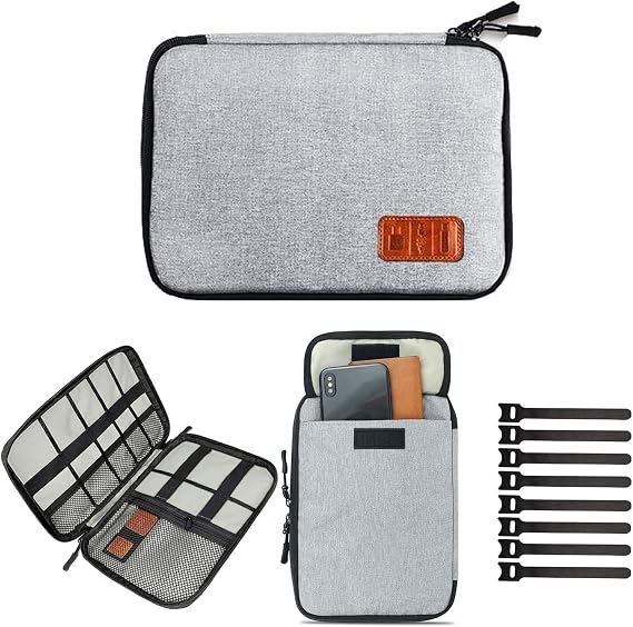 Travel Cable Organizer Bag, Electronics Accessories Carry Cases Portable Cord Organizer Bag Case for USB Cable Cord Pen Hard Cables Earphone Ipad iPhone with 8 Cable Ties (Up to 7.9)
