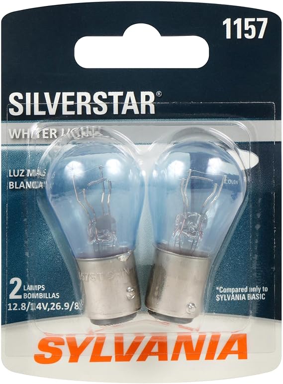 SYLVANIA - 1157 SilverStar Mini Bulb - Brighter and Whiter Light, Ideal for Daytime Running Lights (DRL) and Reverse Lights (Contains 2 Bulbs)
