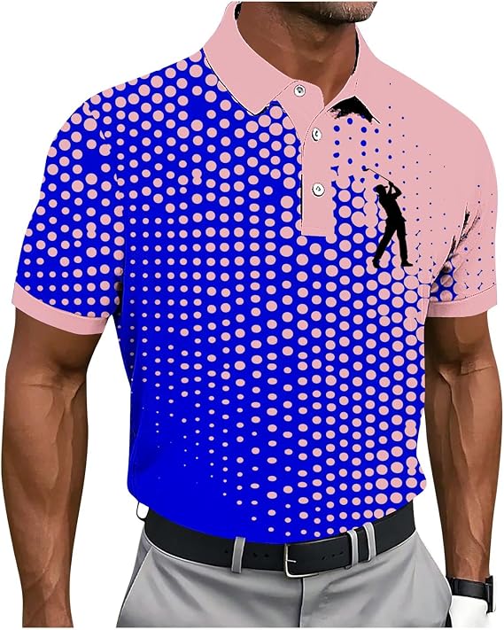 Mens Golf Shirts Short Sleeve - Quick Dry Moisture Wicking Performance Graphic Print Collared Shirt Business Casual 2025