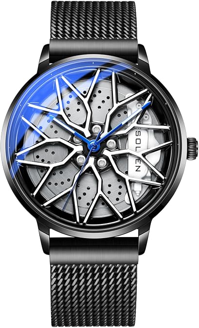 Men's Car Wheel Watches, Stylish Racing Rotating Dial Analog Watches