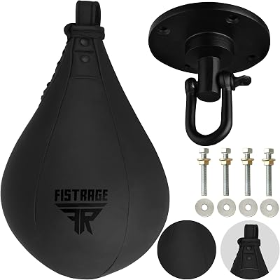 Speed Ball Boxing Leather MMA Muay Thai Training Punching Dodge Striking Bag Kit Hanging Swivel Workout Speedball Kicking Platform Black