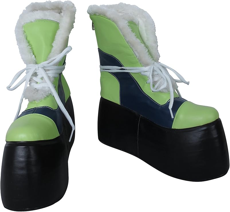 YuanCos Green Blue Lace-Up Thick Black Platform Boots Cosplay Shoes H016