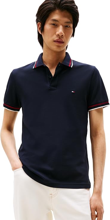 Tommy Hilfiger Men's Short Sleeve Casual Polo Shirts in Slim Fit with Stretch and Cuff Designs