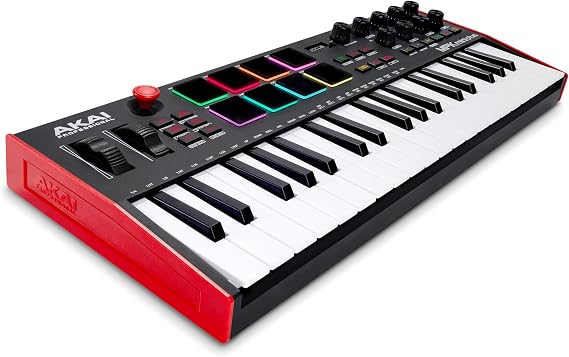 AKAI Professional USB MIDI Keyboard Controller, 37 Keys, 8 MPC Pads, Built-in Sequencer, MIDI/CV/Gate Input/Output, Native Instruments Sound Package, Music Production Software Included, MPK Mini Plus