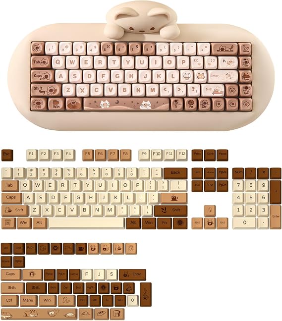 YUNZII C68 65% Wireless Mechanical Gaming Keyboard (Milk Switch,Brown), Coffee Cat Dye Sub PBT Keycaps(Cherry Profile, Coffee Cat)